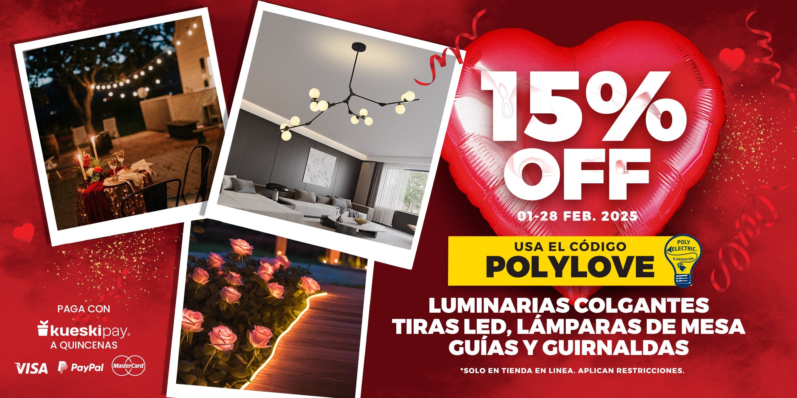 15% de Descuento en Lamparas Techo, Colgantes, Led, de Mesa, Guías y Girnaldas